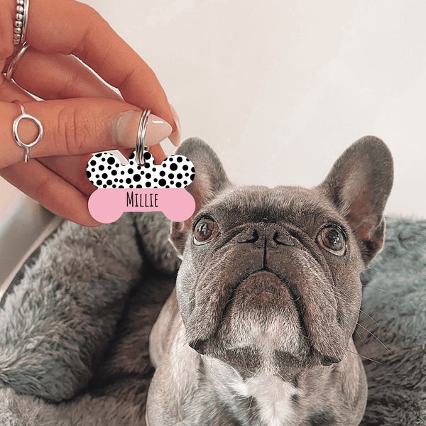 Personalised Name Pink Dog Tag | Custom Pet Tag | Tag for Dogs | Pet ID | Bone Dog Tag | Name Tag