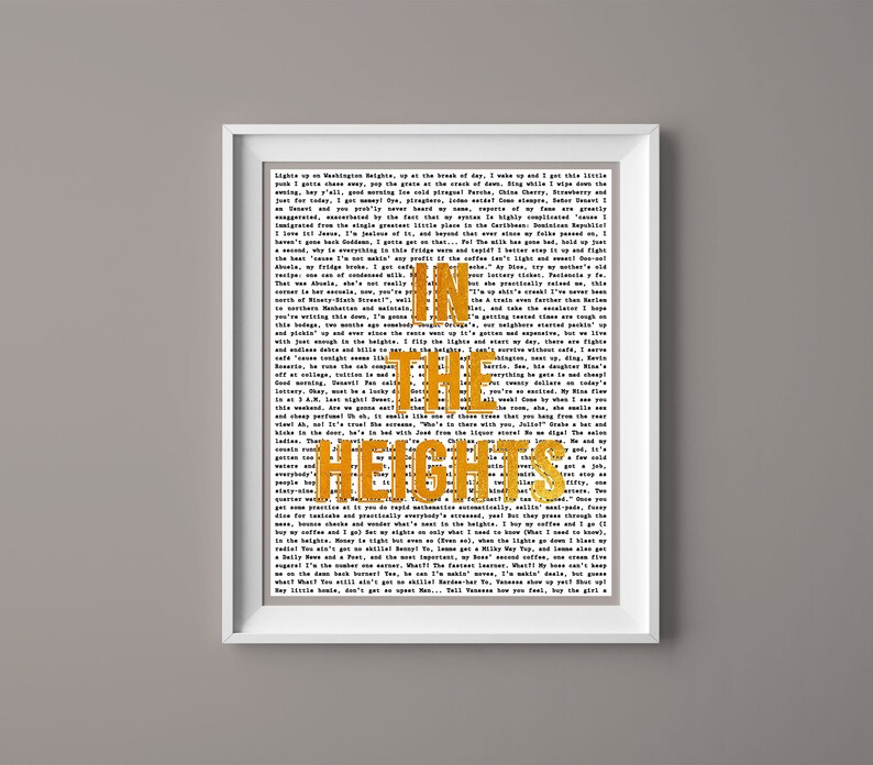 Digital Download of in the Heights Lyrics on the Background Etsy