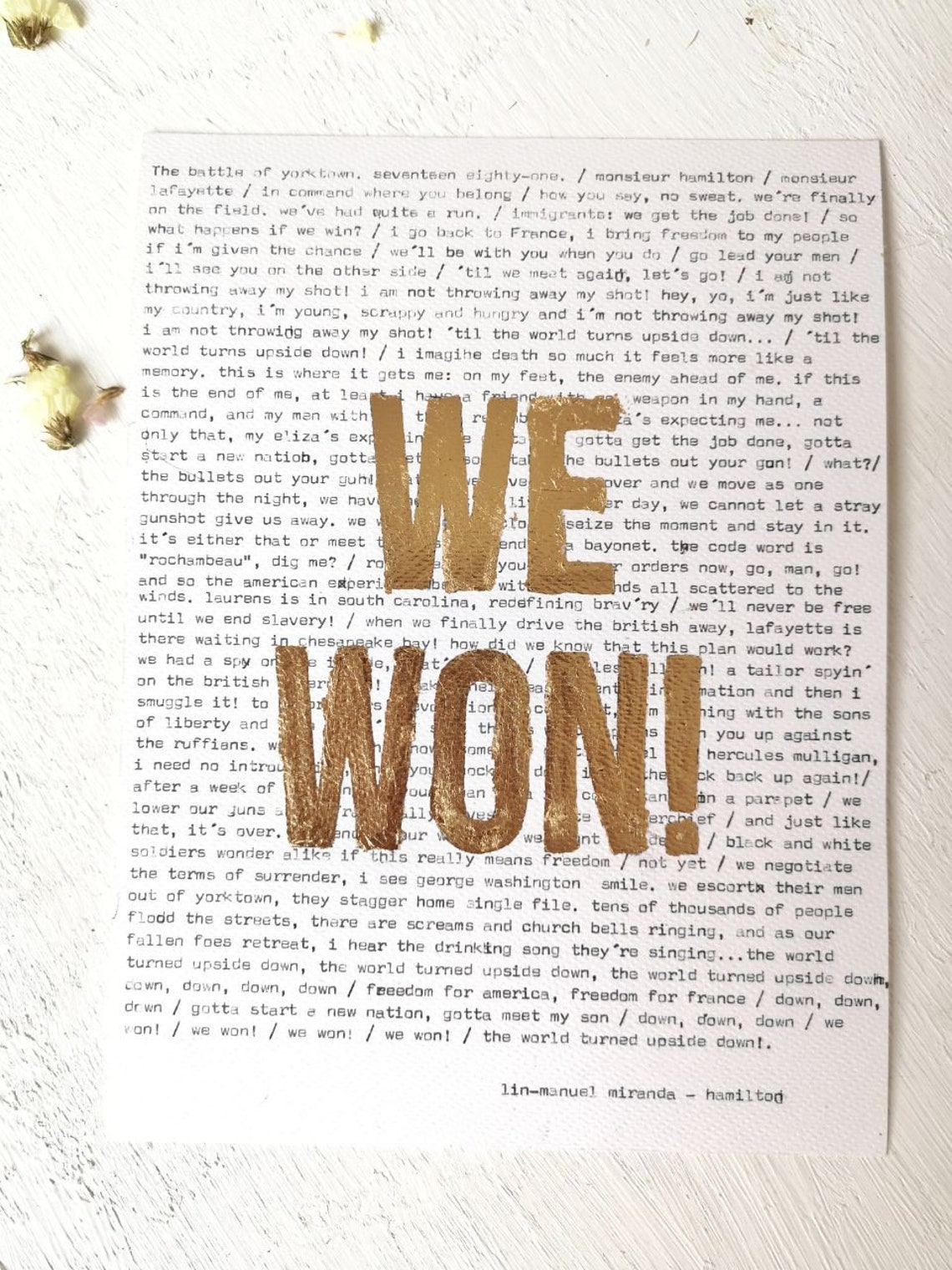 Hamilton lyrics for Yorktown hand typed on Etsy