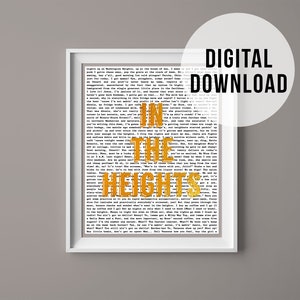 Digital Download of In The Heights lyrics on the background with a highlighted phrase, In The Heights poster, Song lyrics, Broadway play