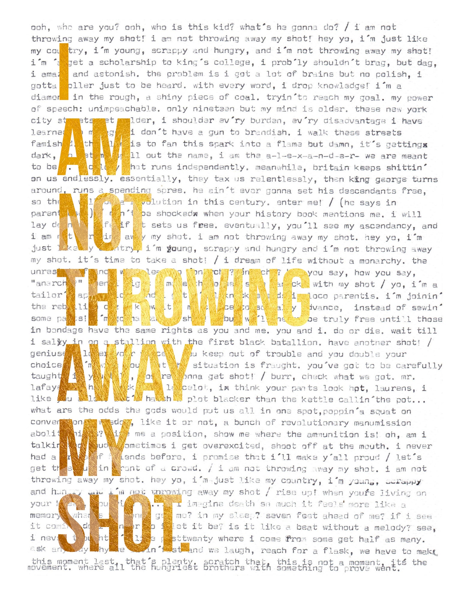 Digital Download of Hamilton's Lyrics for my Shot on the Background With a Highlighted Phrase ...