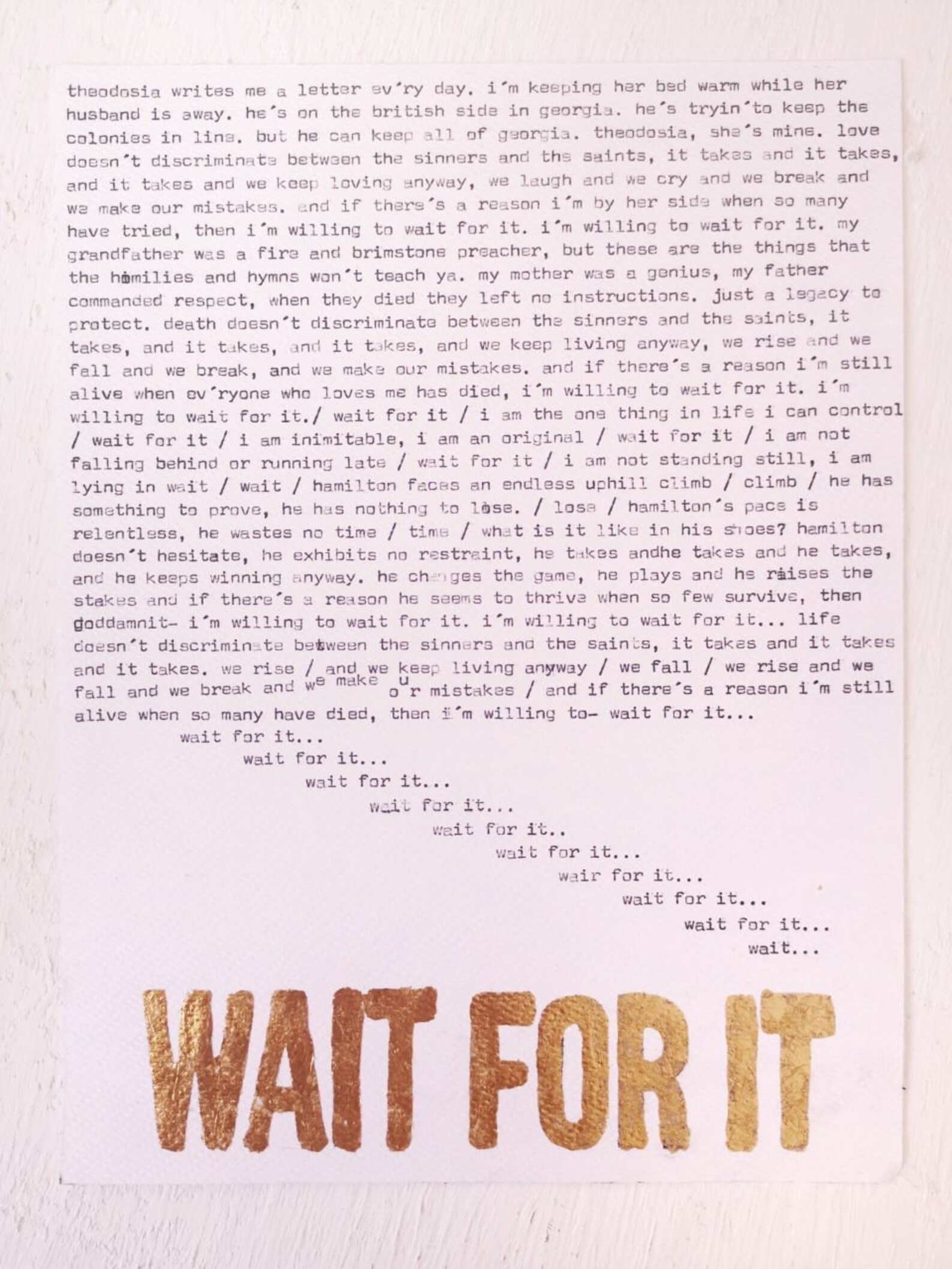 Hamilton Lyrics for wait for It Hand Typed on - Etsy
