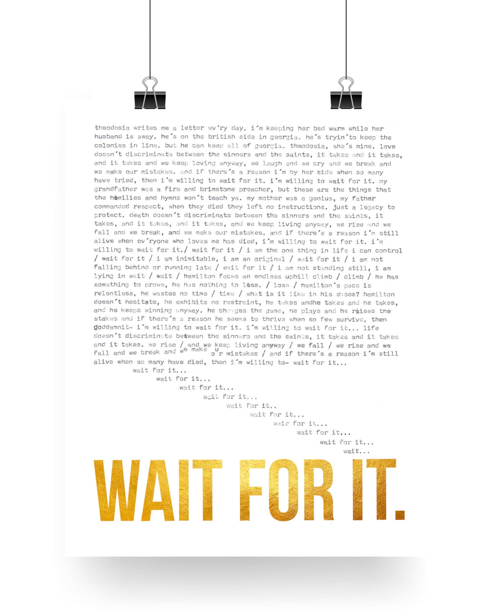 Digital Download Hamilton Lyrics for wait for It Hand Typed on Typewriter, Hamilton Poster