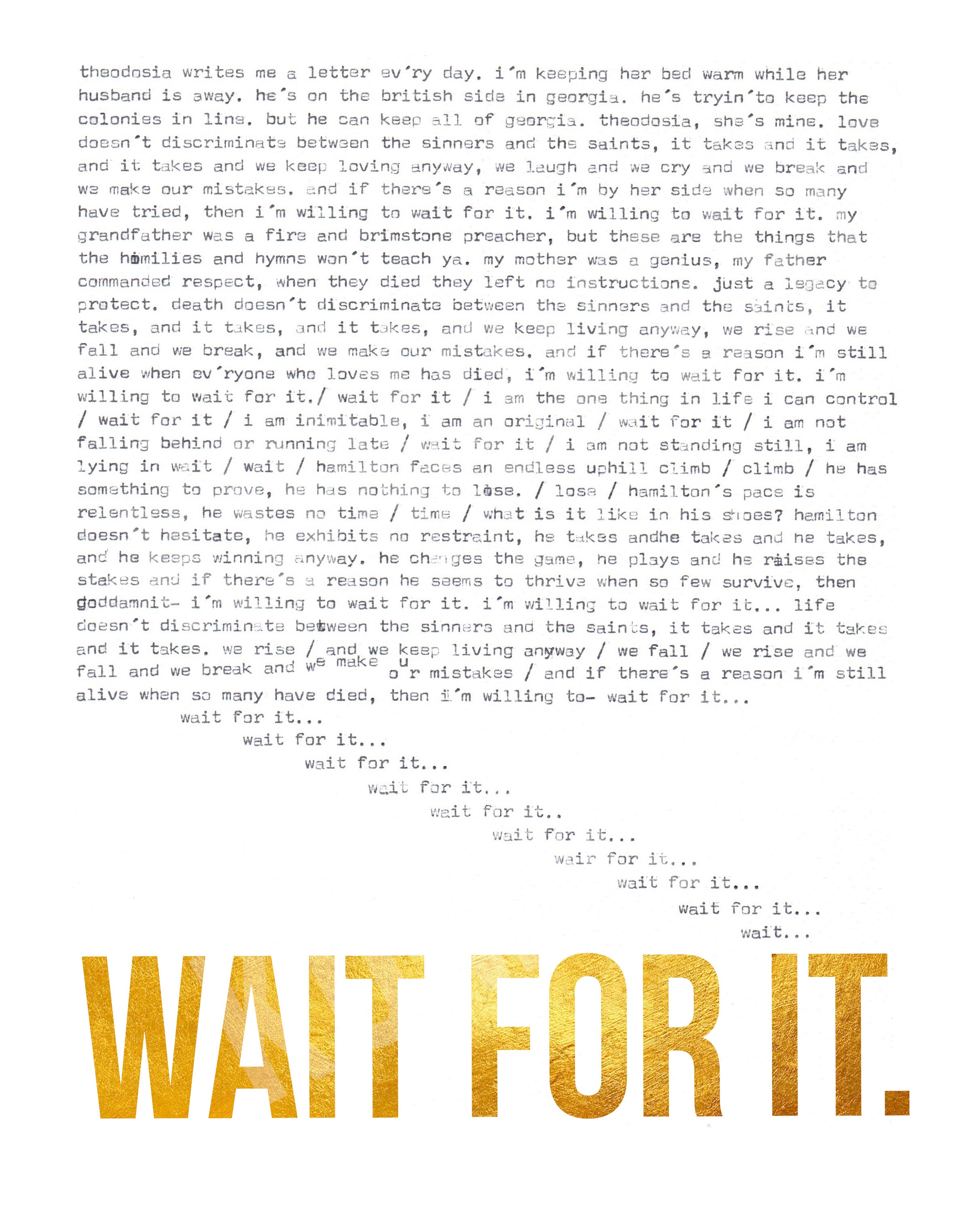 Digital Download Hamilton Lyrics for wait for It Hand Typed on Typewriter, Hamilton Poster
