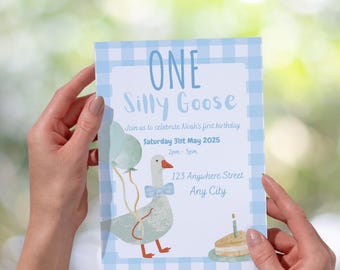 Silly Goose 1st Birthday Invitation Template: Editable Canva Design (Digital Download)