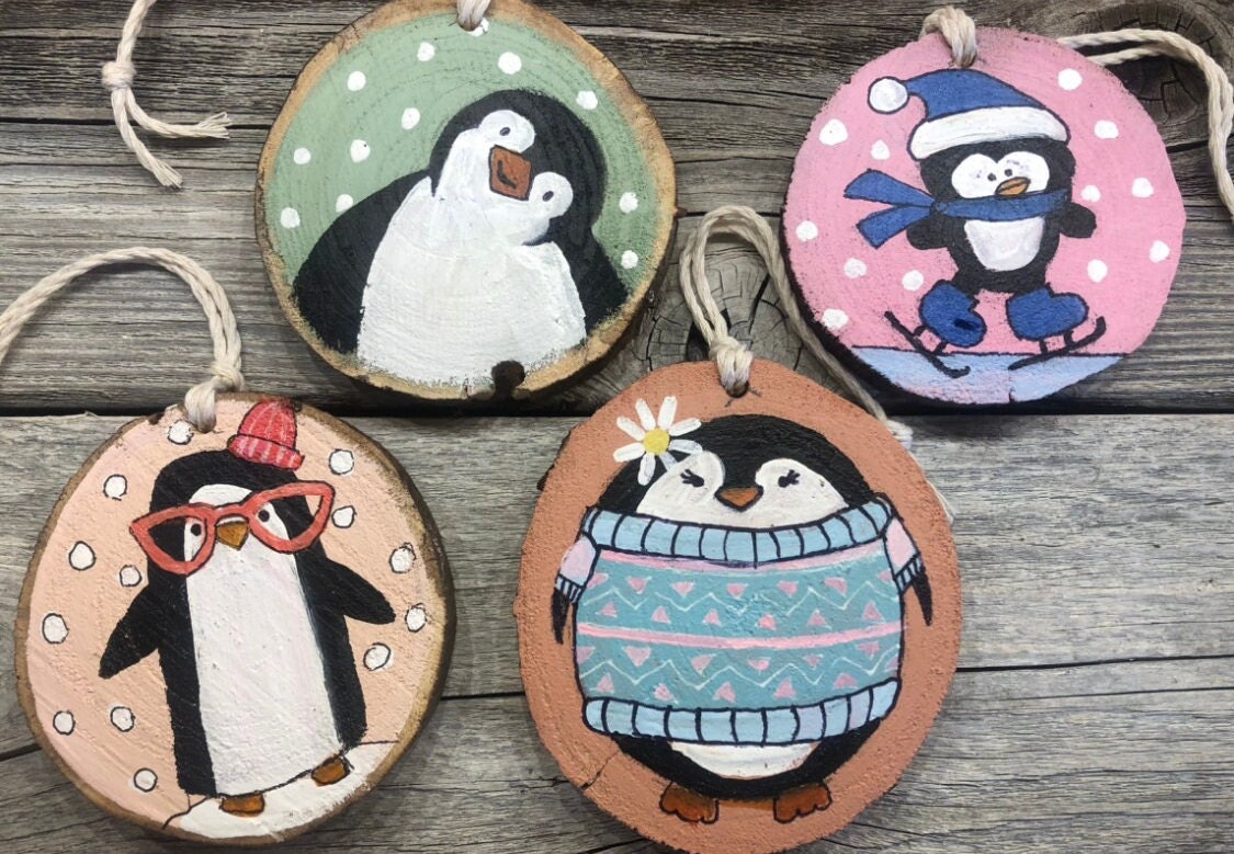 Ceramic Bisque Ornaments: 2 Penguins With Signs 3 3.5 Tall Ready to  Paint-d513 