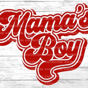 Retro Mama&#39;s Boy - RED - Instant Download - PNG Printable + Bonus PDF