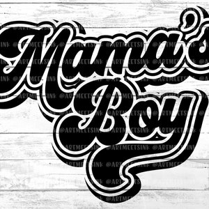 Retro Mama&#39;s Boy - Black - Instant Download - PNG Printable + Bonus PDF