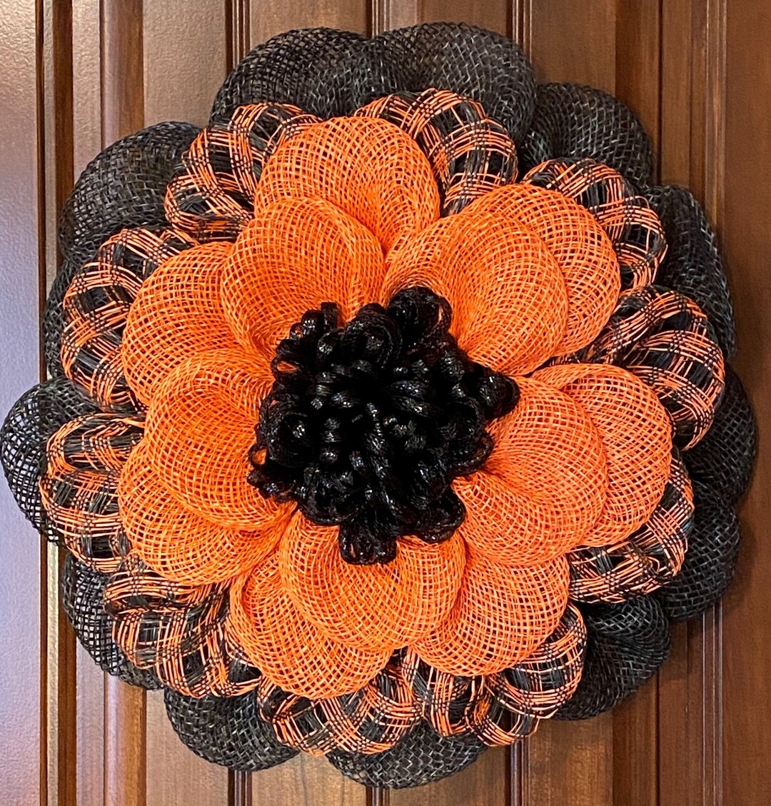 Wreath, Front Door Wreath, Door Hanger, Orange and Black Wreath, OSU ...