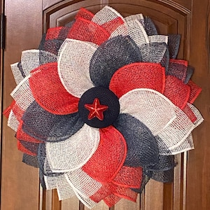 Wreath, Front Door Wreath, 4th of July Wreath, Door Hanger, Poly Burlap Mesh Wreath, Everyday Wreath, All Season Wreath, Wall Wreath