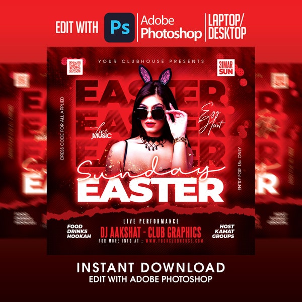 Easter Flyer Template, Easter Egg Hunt Party, Easter Gift Ideas, Easter Sale Banner, Editable PSD File