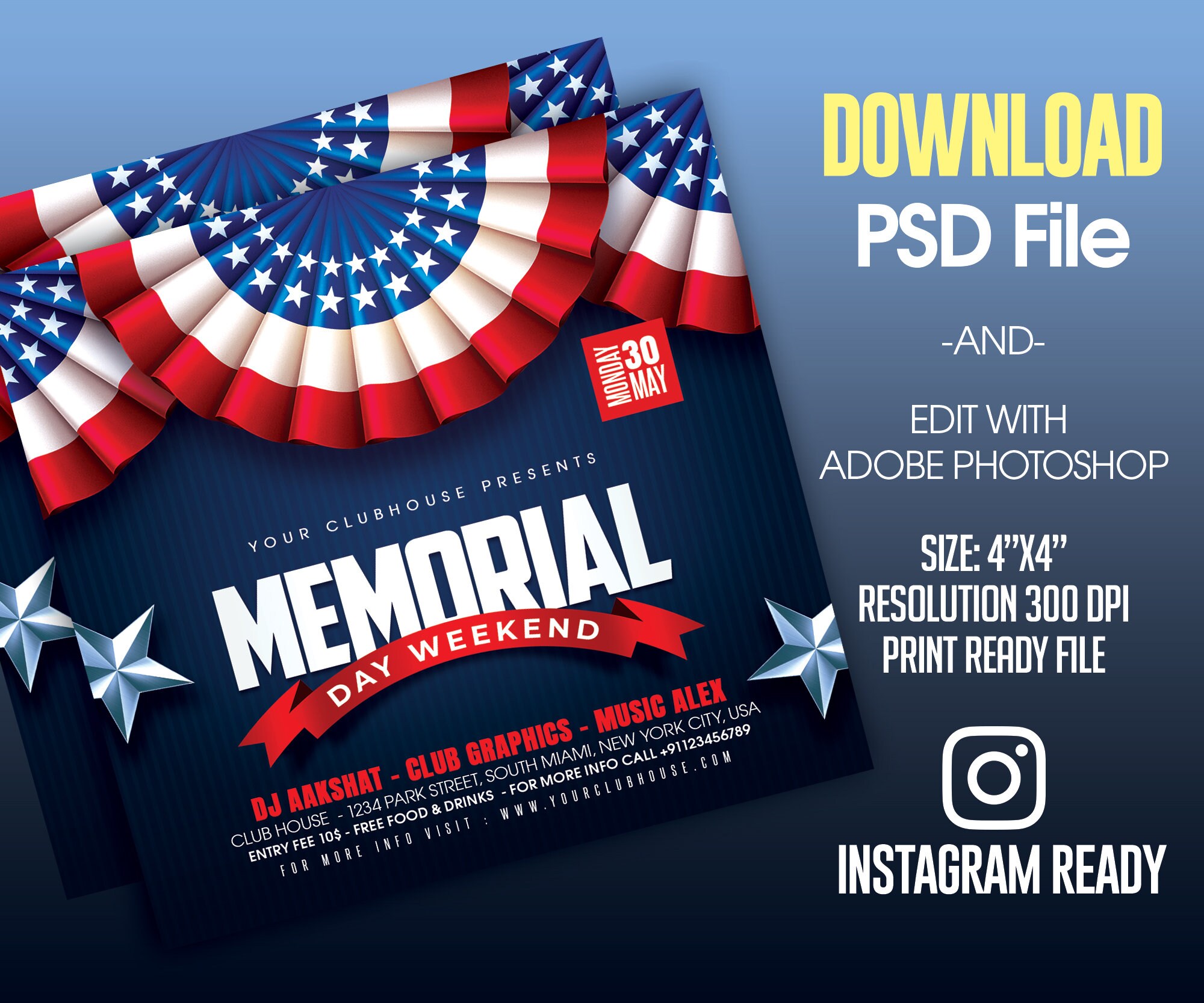 Memorial Day Flyer Template Editable Memorial Day Flyer Etsy