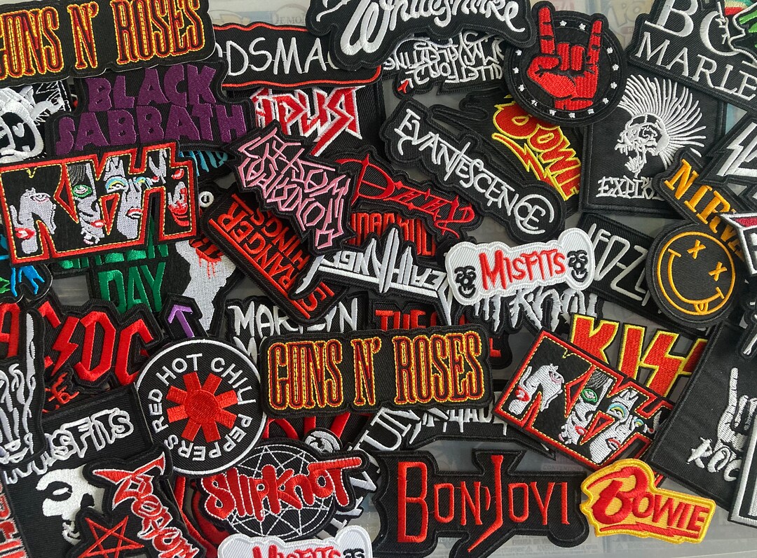Lot of 20 rock and metal patches iron on sew on - Quarter For Scale Only
