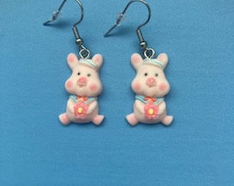 Boucles d'oreilles cochon/cochon rose/cochon dessin animé/kawaii