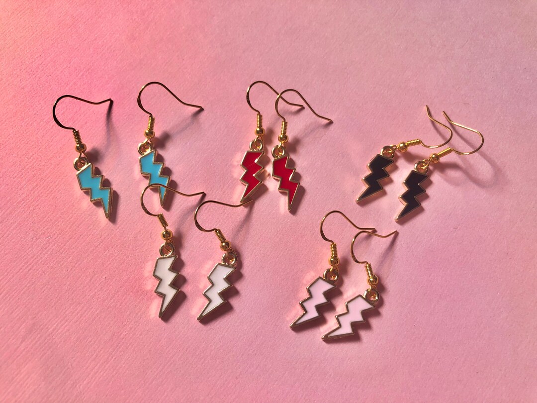 Lightning Bolt Earrings / Gold Dainty Multicolor Lightning Bolts Etsy