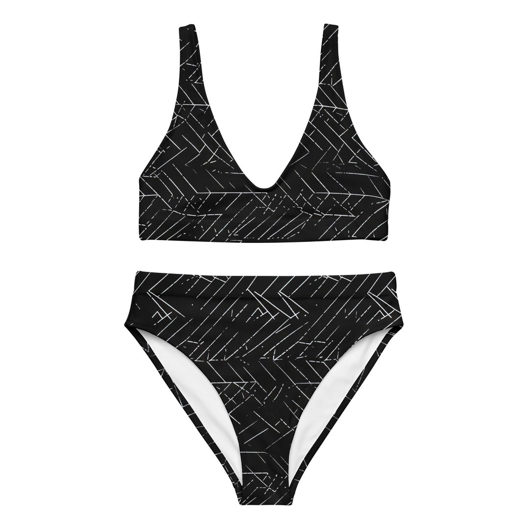 Bikini Highwaisted Geometric Bikini Set Abstract Pattern Vintage