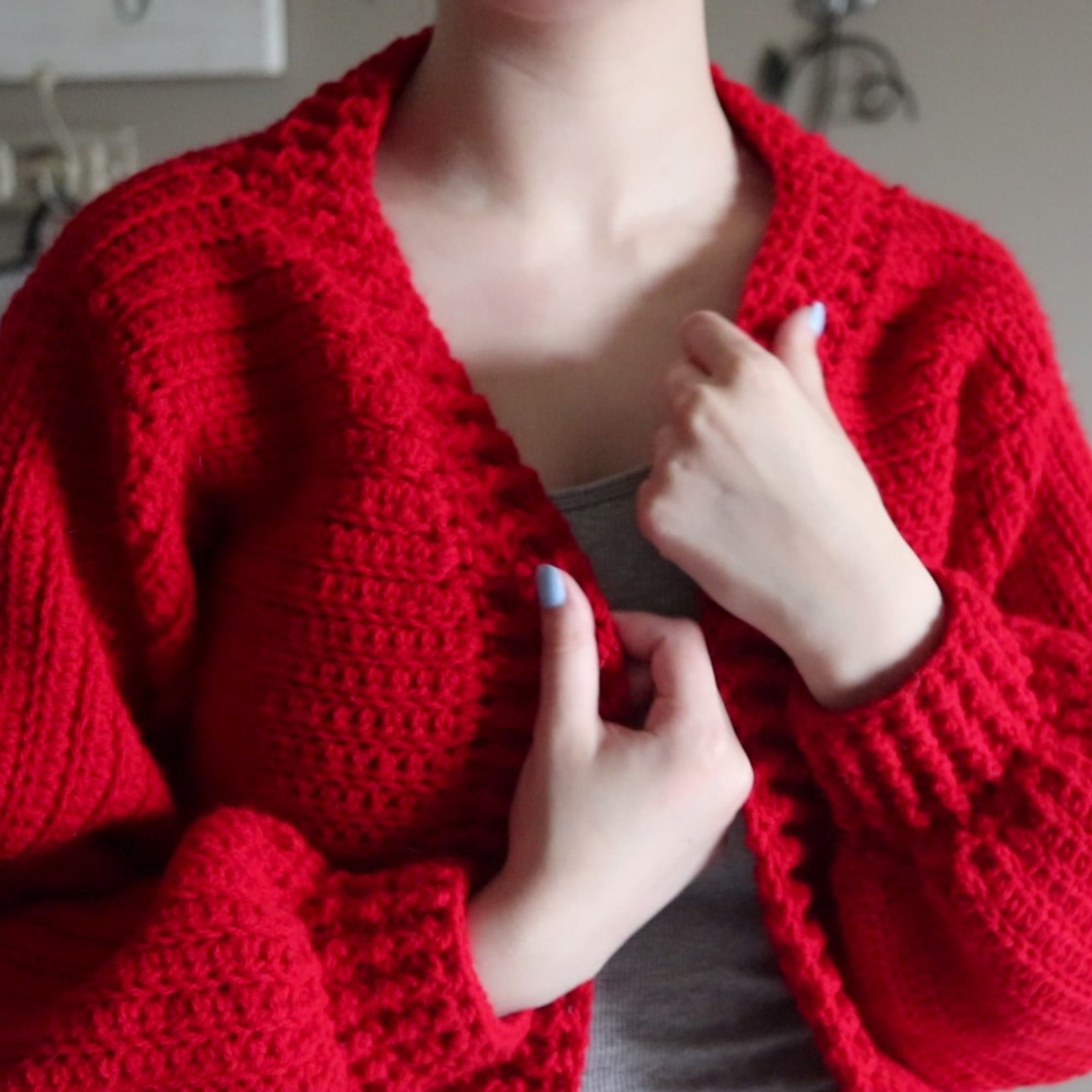 CROCHET PATTERN // Textured Puff Sleeve Cardigan Video & Etsy