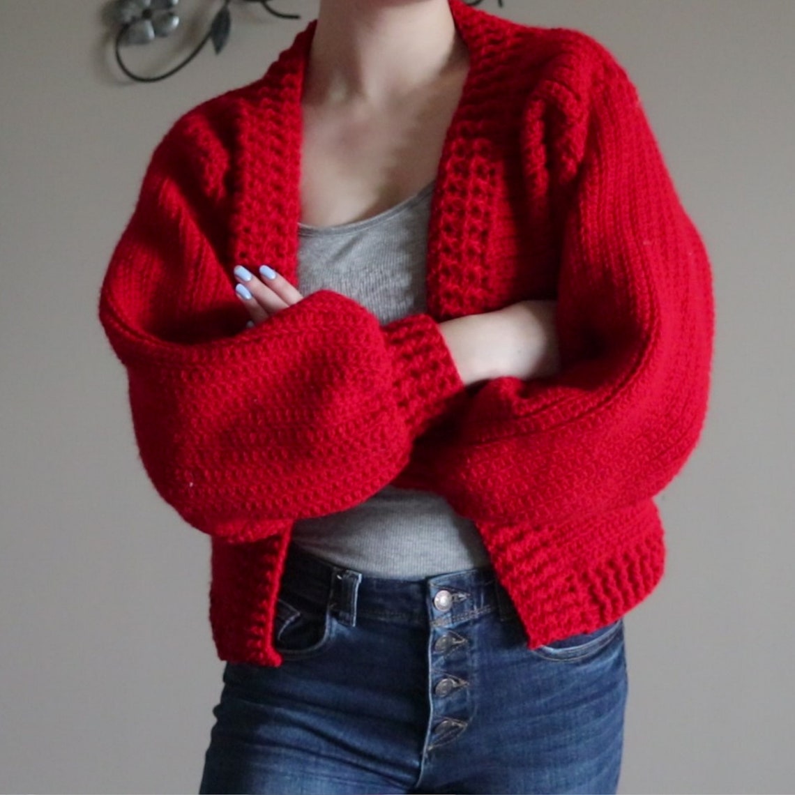 CROCHET PATTERN // Textured Puff Sleeve Cardigan Video & Etsy