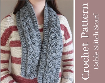 Crochet Cable Stitch Holiday Scarf pattern With Pictures | Digital Instant Download DIY & Tutorial