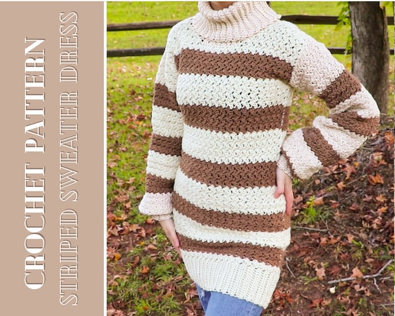 CROCHET PATTERN // Striped Sweater Dress | Instant PDF Download With  Pictures & Video Included | Fall, Spring, Sweater, Turtelneck, Long - Etsy  Norway