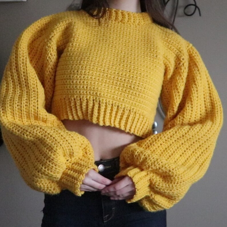 CROCHET PATTERN Trendy Puff Sleeve Sweater Instant PDF Etsy