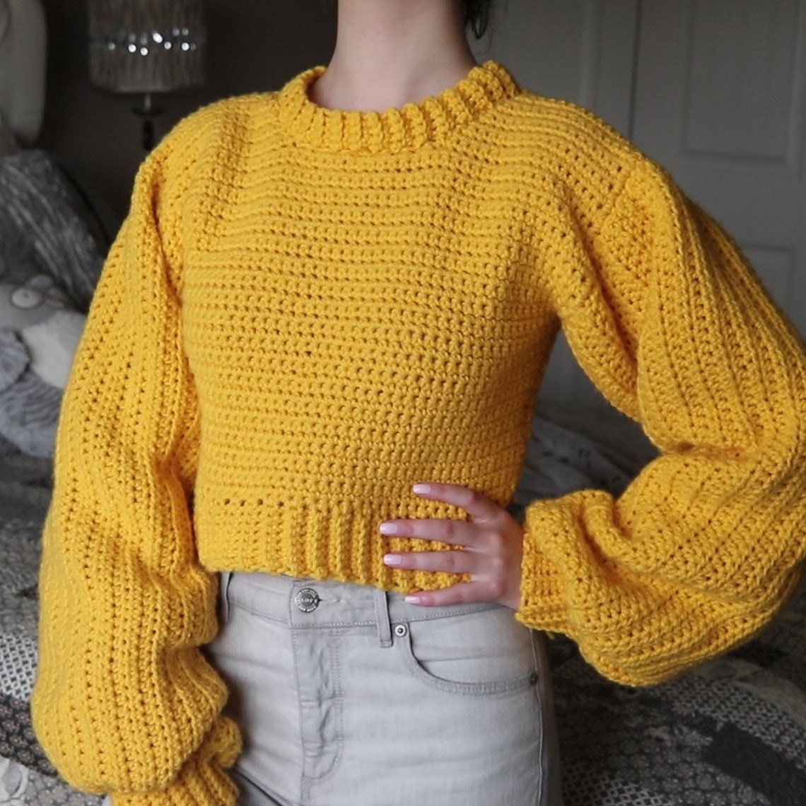 CROCHET PATTERN Trendy Puff Sleeve Sweater Instant PDF Etsy