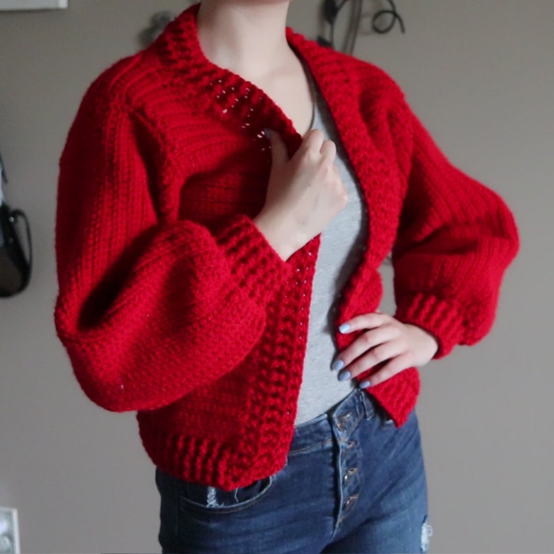 CROCHET PATTERN // Textured Puff Sleeve Cardigan Video & Etsy