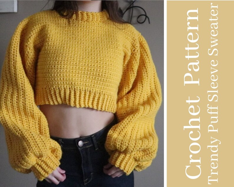 CROCHET PATTERN Trendy Puff Sleeve Sweater Instant PDF Etsy