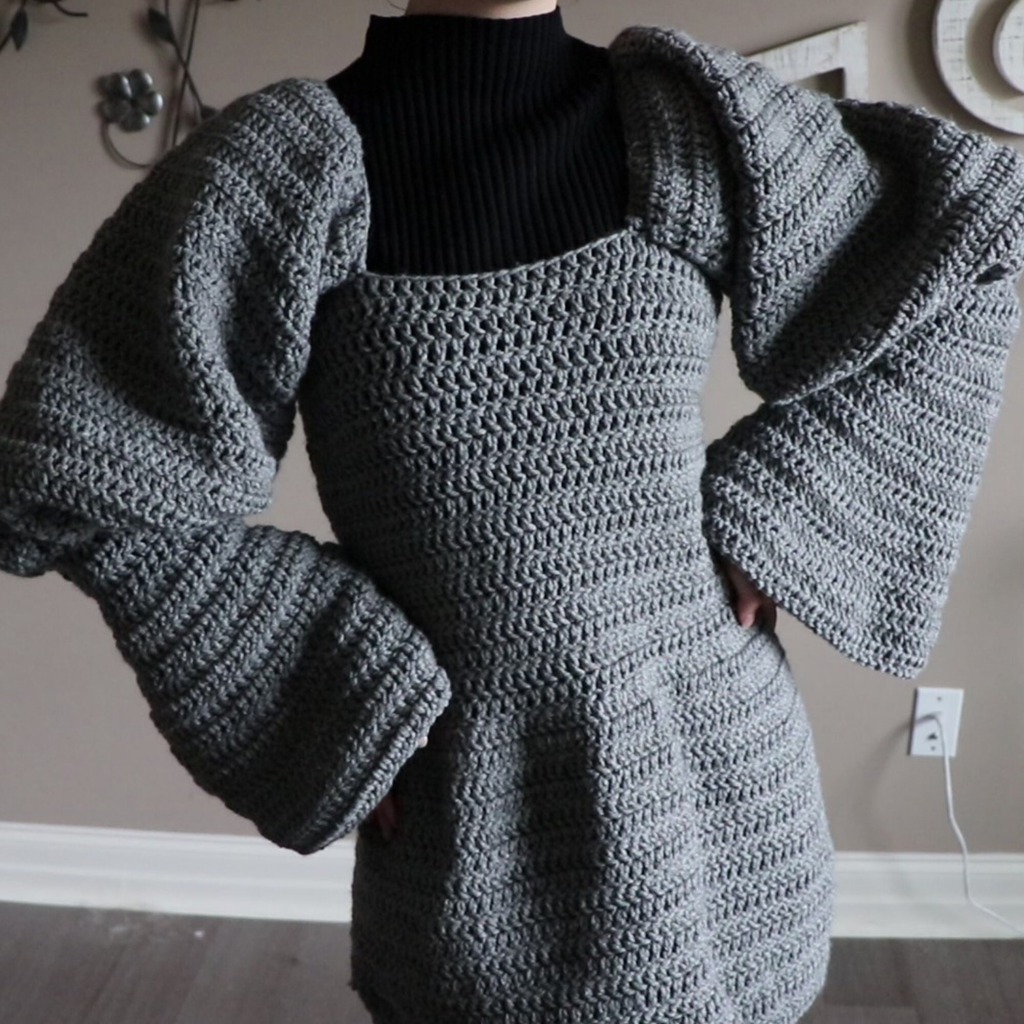 Eyelet Crochet Lantern Sleeve Sweater