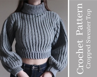 CROCHET PATTERN: Ribbed Cropped Sweater PDF Pattern With Pictures diy tutorial Included | Turtelneck, Homemade, Cute, Short