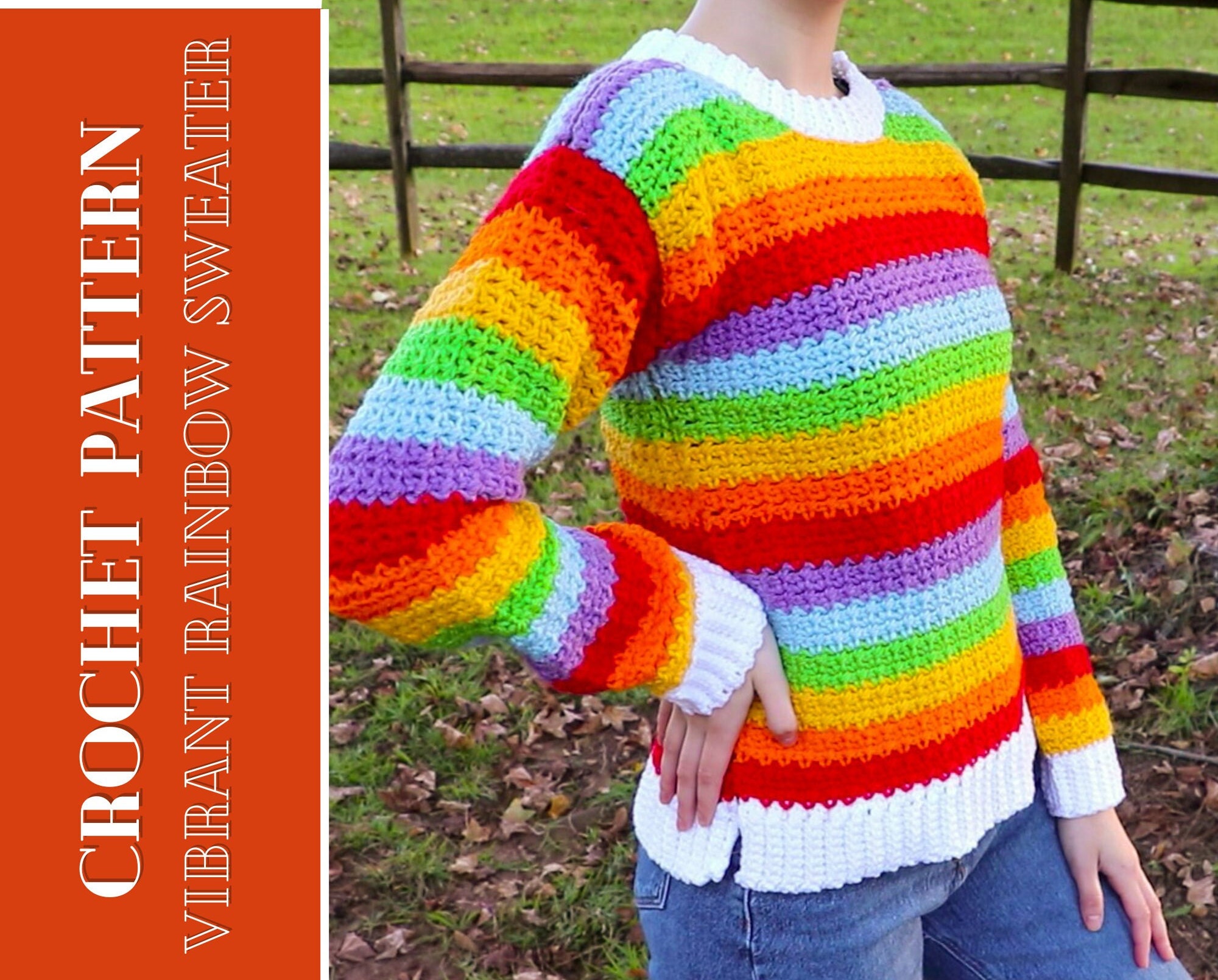 CROCHET PATTERN // Vibrant Rainbow Sweater Video u0026 Pictures - Etsy Israel