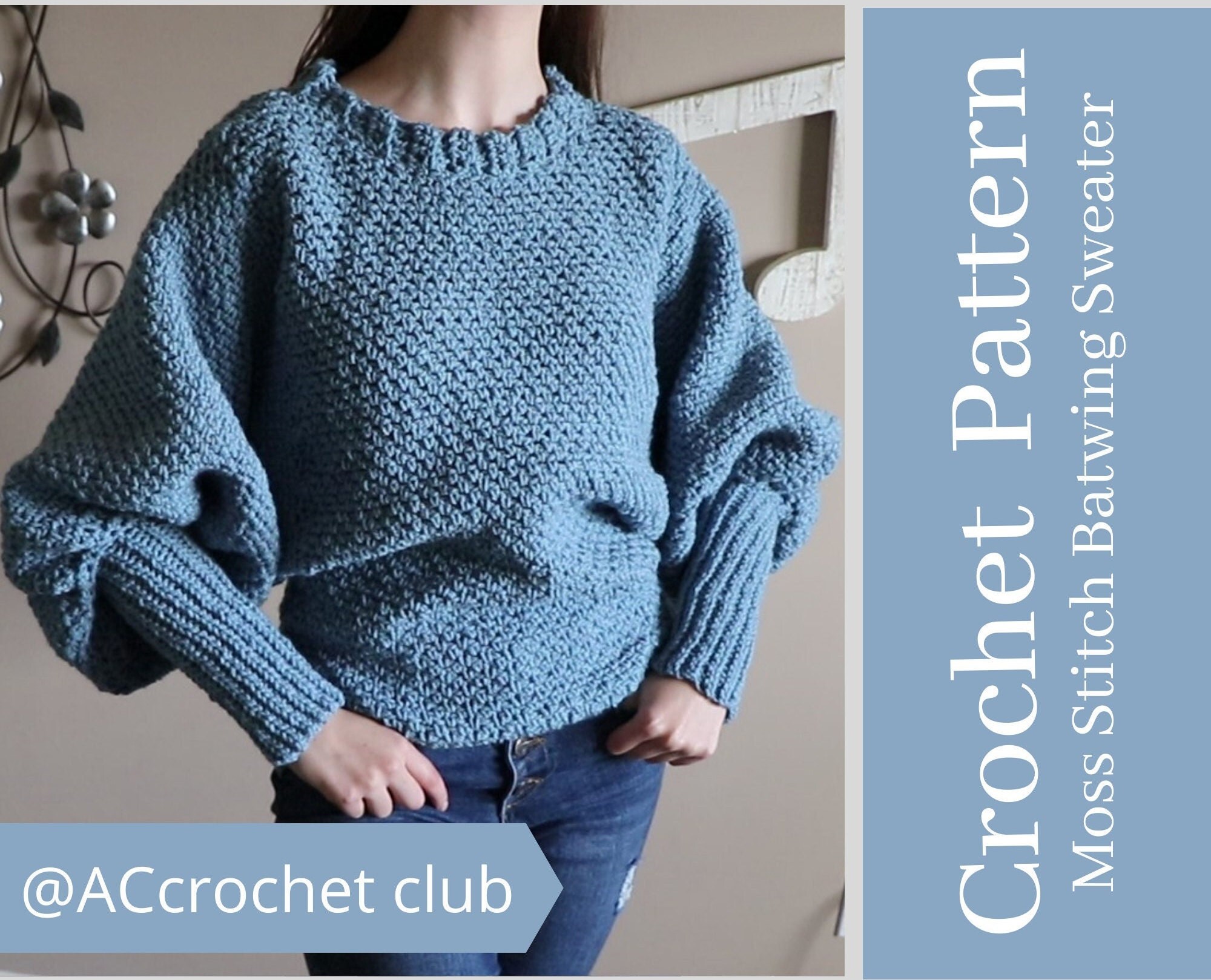 CROCHET PATTERN // Moss Stitch Batwing Sweater | Instant PDF