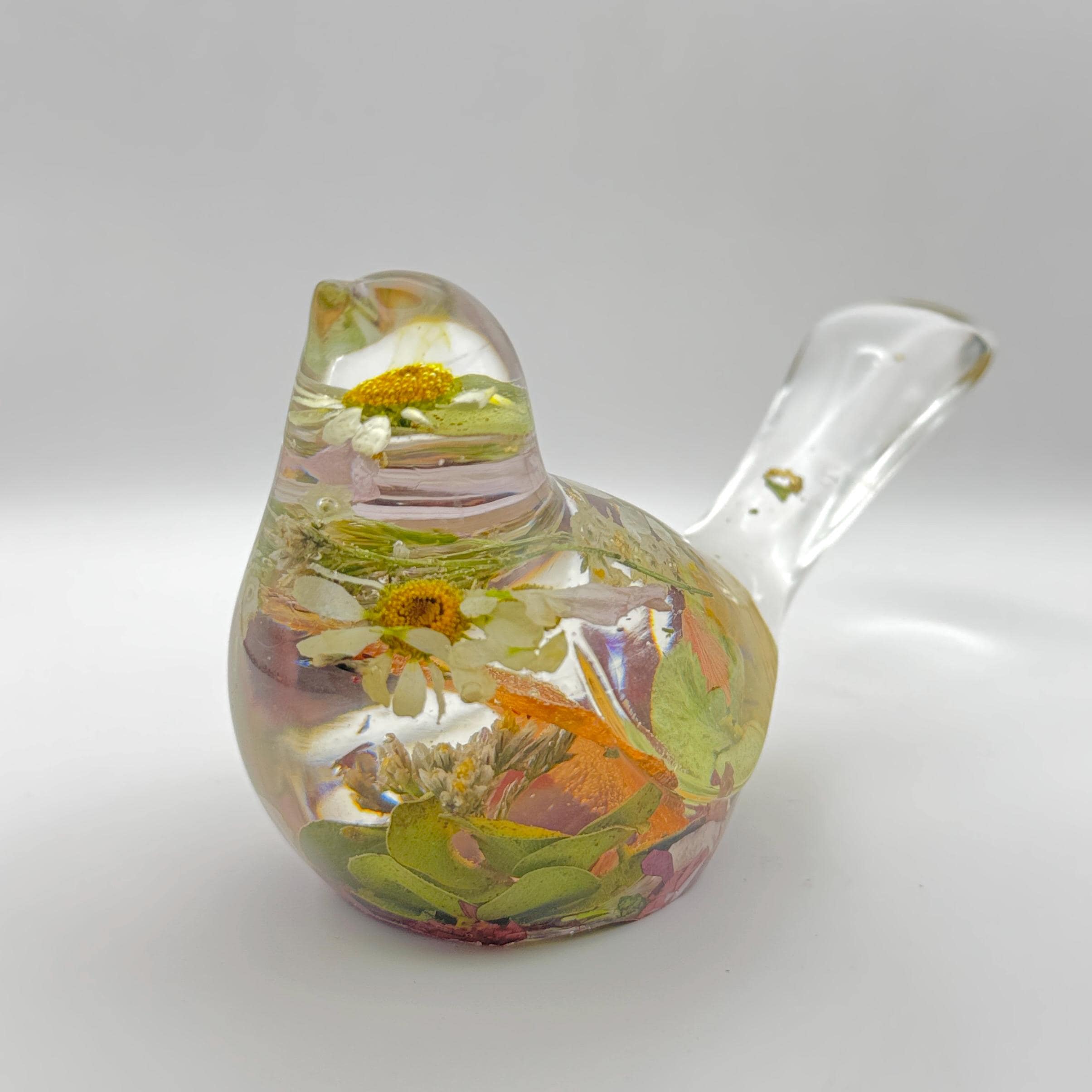 Floral Resin Bird Memorial Keepsake: Funeral or Wedding Flower Preservation