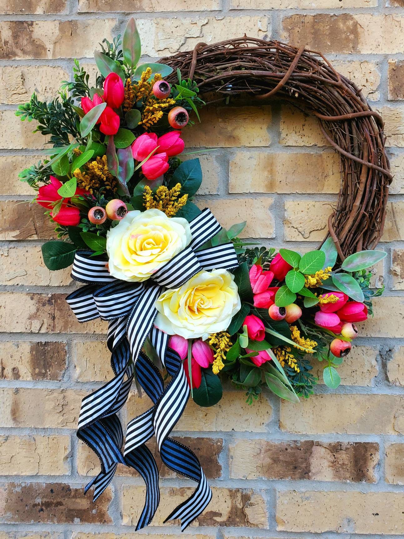 Summer Wreath, Elegant Roses Wreath, Tulip Wreath, All Season Wreath ...