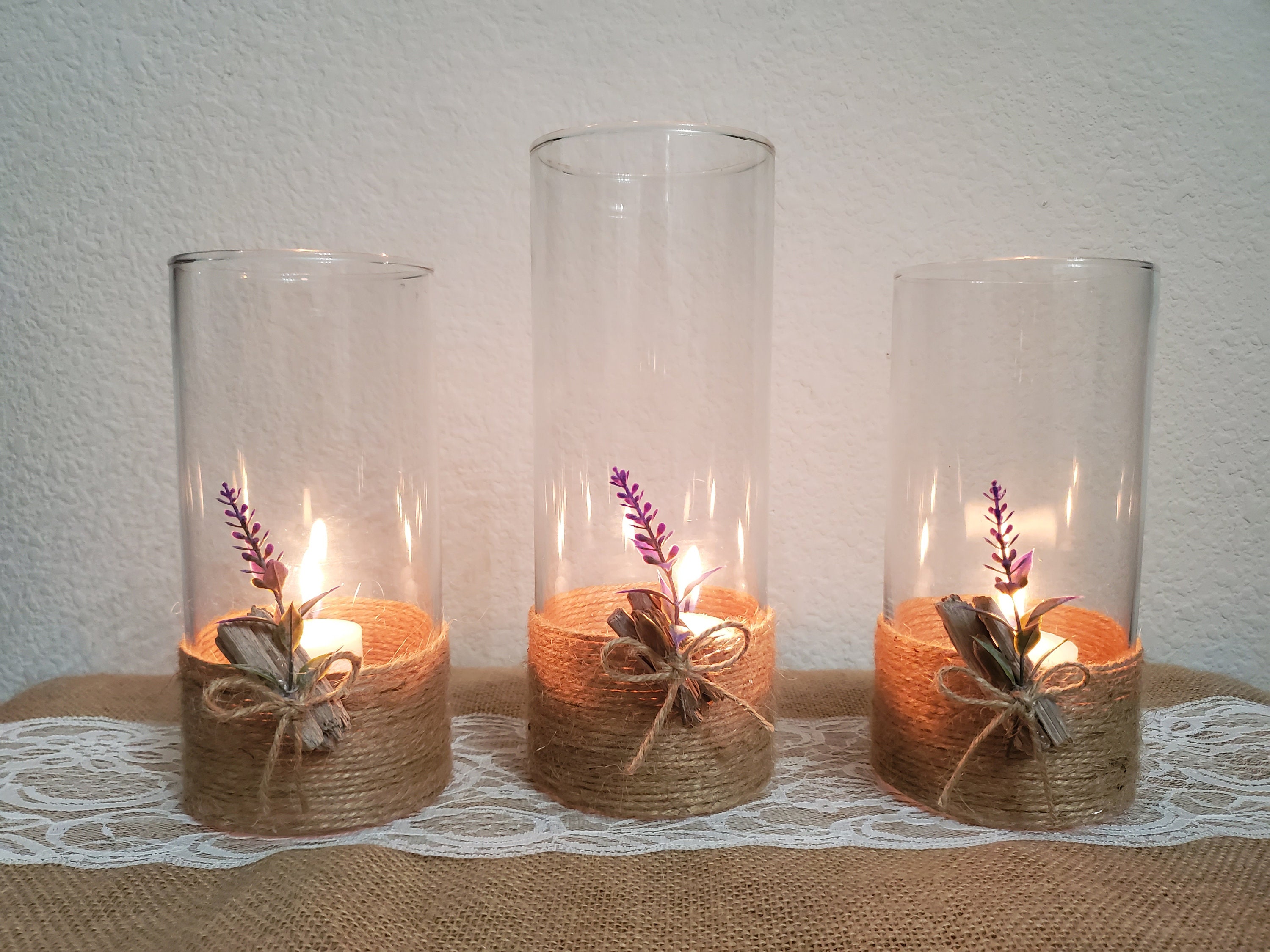 Set of 3 Glass Hurricane Candle Holders Glass Wedding Etsy