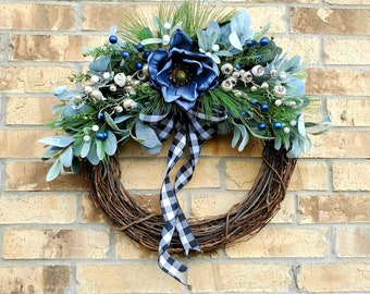 Winter Wreath, Magnolia Wreath, Winter Pomegranates Wreath, Luxury Wreath, Buffalo Plain Wreath.