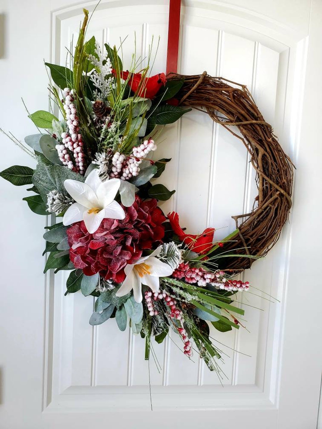 Christmas Wreath, Winter Wreath, Lambs Ear and Berries Wreath - Etsy