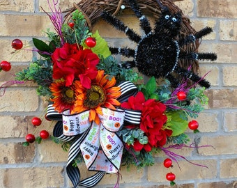 Halloween Wreath, Spider Wreath, Halloween Door Wreath, Spooky Halloween Front Door Wreath,