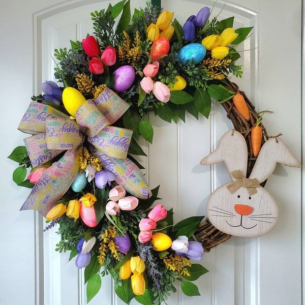 Easter Wreath, Bunny Wreath, Eggs Wreath, Carrot Wreath, Bunny Spring Wreath