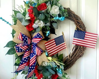 Patriotic Wreath, Memorial Day Wreath, 4th of July Wreath, Independence Wreath