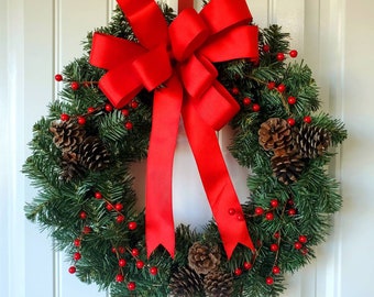 BEST SELLER! Christmas Wreath, Winter Wreath, Red Holiday Wreath, Natural Pine Wreath