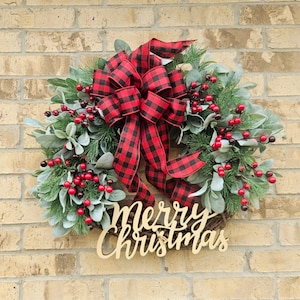 BEST SELLER! Christmas Wreath, Winter Wreath, Buffalo Plain Wreath, Lambs Ear and Berries Wreath