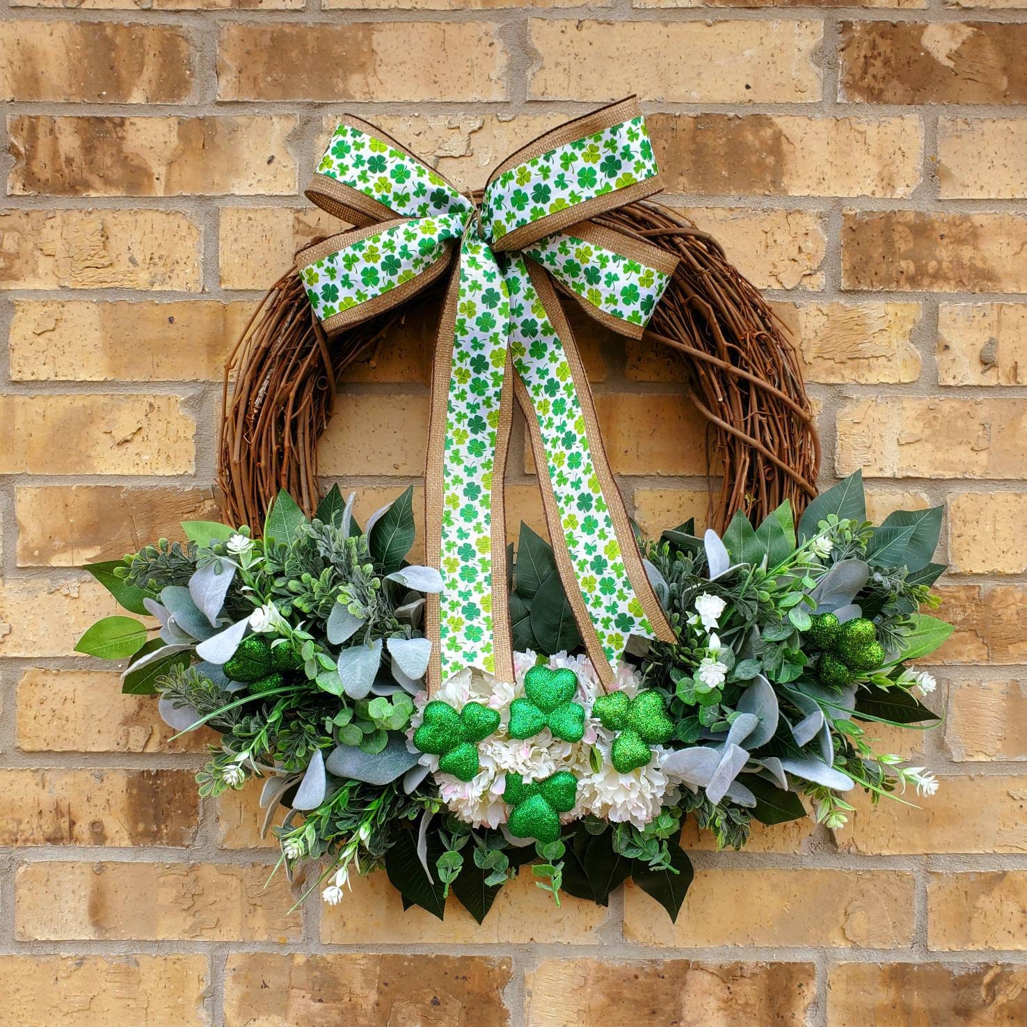 border ribbon shell wreathe ❤︎ グログラン リース St. Patrick's Day Wreath, Lucky Wreath, Irish Wreath, Clover