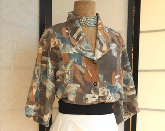 1980s Abstract Print Blouse