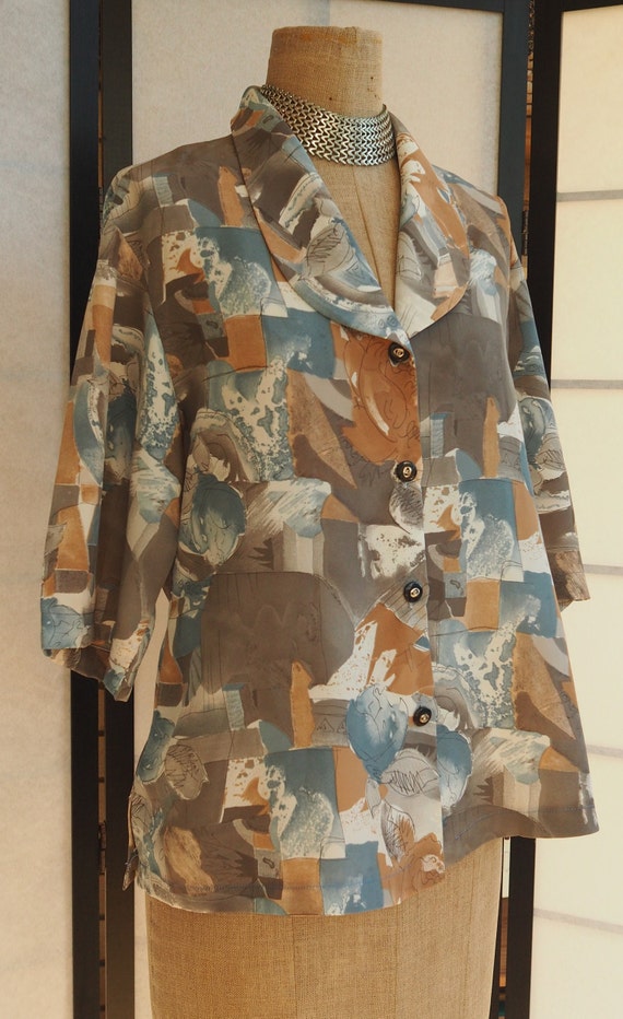 1980s Abstract Print Blouse - image 8