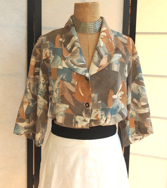 1980s Abstract Print Blouse - image 6