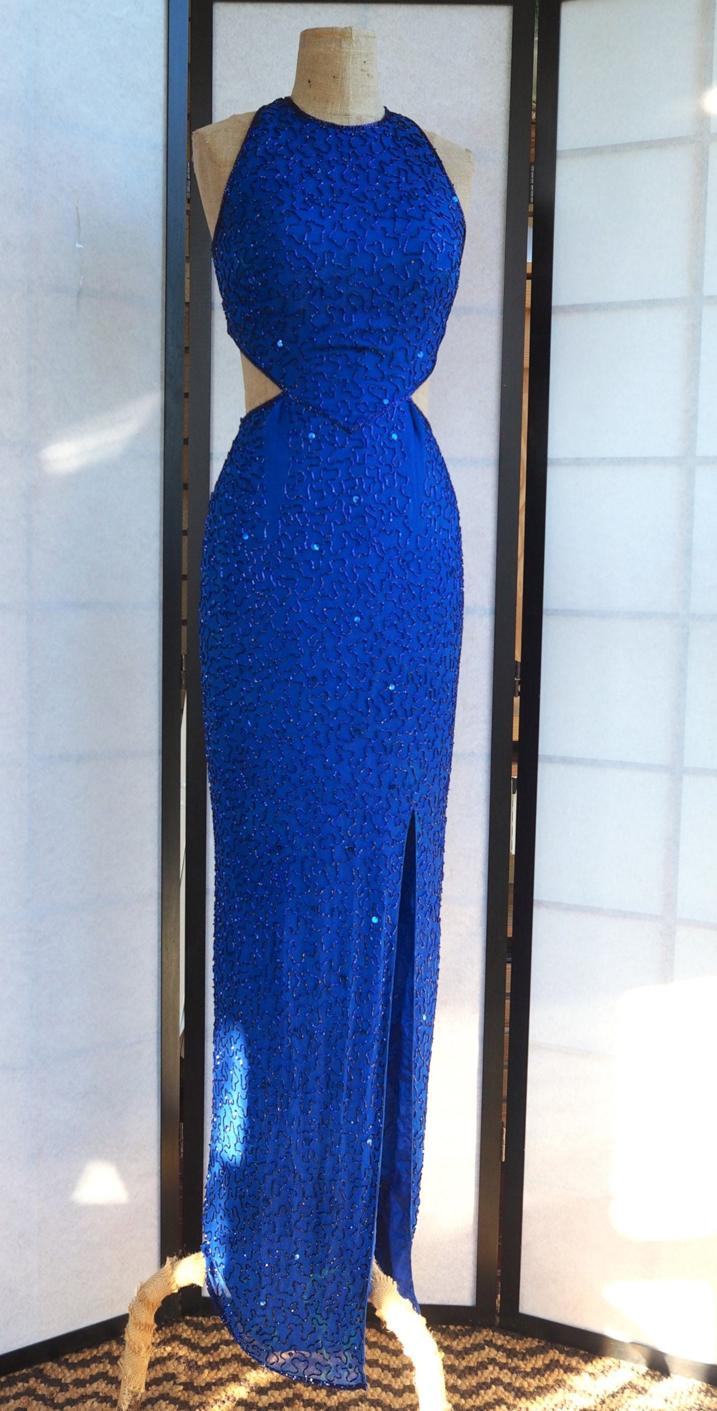Silk 1980s Fully Beaded Gown- Andretta Donatello