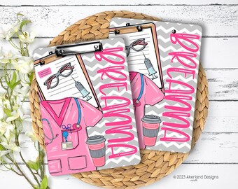 Pink Scrubs Nurse Clipboard with name front and back - Nurse Gift - Nurse Graduate Gift 9x12.5 inches