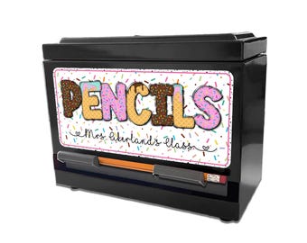Custom Pencil Dispenser Waterproof Vinyl Decal OR Magnetic Decal Personalized with a name, Ice Cream Theme, Teacher Appreciation
