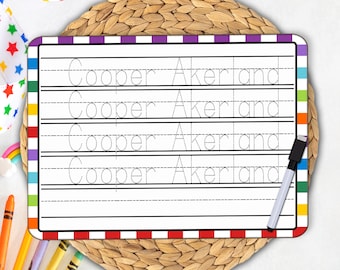 Personalized Reusable Name Practice Trace Board | Dry Erase Board with Black Dry Erase Pen Included | Home School Tools | Primary Design